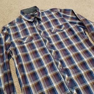 7 Diamonds Plaid Pattern Long Sleeved Button Down Dress Shirt Mens Size XL